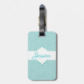ティール(緑がかった色)グリッターモノグラムラゲージタグ ラゲッジタグ (裏面縦)
