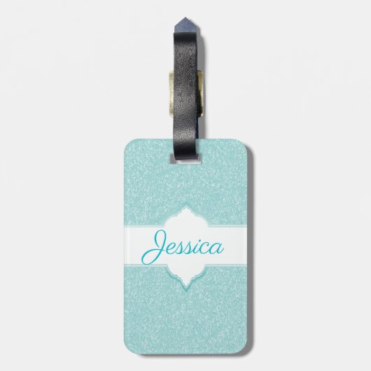 ティール(緑がかった色)グリッターモノグラムラゲージタグ ラゲッジタグ (裏面縦)