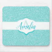 ティール(緑がかった色)グリッターモノグラム マウスパッド (正面)