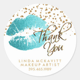 ティール（緑がかった色）グリッターリップオンホワイト – ありがとう ラウンドシール