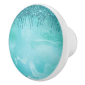 ティール（緑がかった色）グリッターレインオンラグジュアリーメタルマーブル セラミックノブ (右)