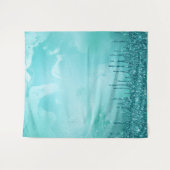 ティール(緑がかった色)グリッターレインオンラグジュアリーメタルマーブル タペストリー (正面(横))