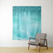 ティール(緑がかった色)グリッターレインオンラグジュアリーメタルマーブル タペストリー (インサイチュ)