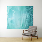 ティール(緑がかった色)グリッターレインオンラグジュアリーメタルマーブル タペストリー (インサイチュ(横))