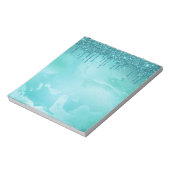 ティール(緑がかった色)グリッターレインオンラグジュアリーメタルマーブル ノートパッド (回転)
