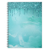 ティール(緑がかった色)グリッターレインオンラグジュアリーメタルマーブル ノートブック (正面)