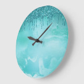 ティール(緑がかった色)グリッターレインオンラグジュアリーメタルマーブル ラージ壁時計 (傾斜)