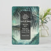 ティール（緑がかった色）グリッターヴィンテージグラムパームトロピカル結婚ズ 招待状 (スタンド正面)