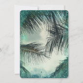 ティール（緑がかった色）グリッターヴィンテージグラムパームトロピカル結婚ズ 招待状 (裏面)
