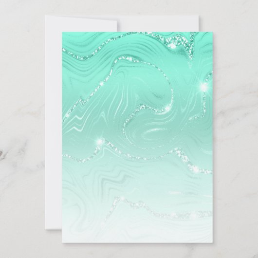 ティール(緑がかった色)グリッター大理石&金ゴールドバルーン40th誕生日 招待状 (裏面)