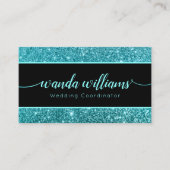 ティール（緑がかった色）グリッター手書き書籍名刺 名刺 (正面)