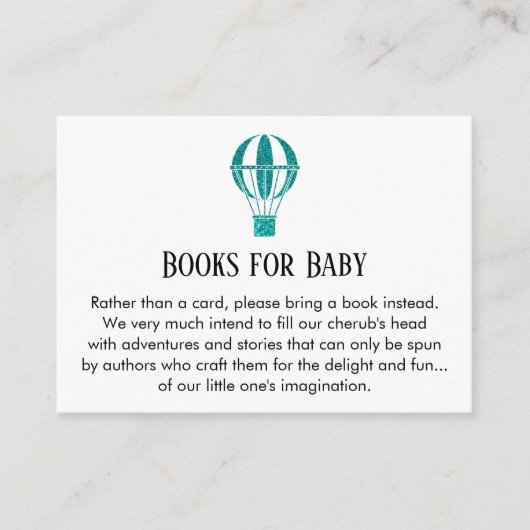ティール(緑がかった色)グリッター熱気球ブックリクエストカード エンクロージャーカード (正面)