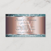 ティール（緑がかった色）グリッター発光スターズモノグラムバラ金ゴールド 名刺 (裏面)