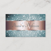 ティール（緑がかった色）グリッター発光スターズモノグラムバラ金ゴールド 名刺 (正面)