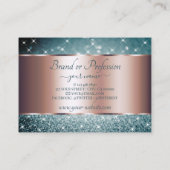 ティール（緑がかった色）グリッター発光星バラ金ゴールド装飾 名刺 (裏面)