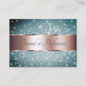 ティール（緑がかった色）グリッター発光星バラ金ゴールド装飾 名刺 (正面)