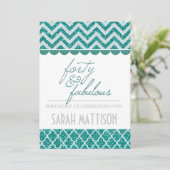 ティール(緑がかった色)グリッター40と素晴らしい誕生日招待状 招待状 (スタンド正面)