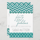 ティール(緑がかった色)グリッター40と素晴らしい誕生日招待状 招待状 (正面/裏面)