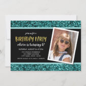 ティール(緑がかった色)グリッターAny Ageフォト誕生日招待状 招待状 (正面)