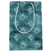 ティール（緑がかった色）グリッツピーコックフェザー ミディアムペーパーバッグ (正面)