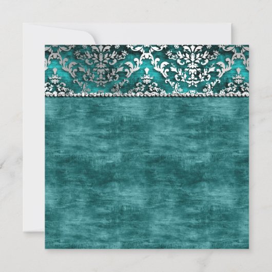 ティール(緑がかった色)グリマーダマ王室のスクウエディング招待状 招待状 (裏面)