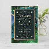ティール（緑がかった色）、グリーンおよび金ゴールドグリッターアゲートキンセアニェラ 招待状 (スタンド正面)