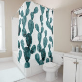 ティール（緑がかった色）グリーンとげのある梨のサボテン シャワーカーテン (インサイチュ)