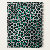 ティール(緑がかった色)グリーンとシルバーフォイルヒョウのブラシストローク プランナー手帳 (裏面)