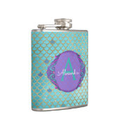 ティール(緑がかった色)グリーンとパープルマーメイドはかりで測モノグラムの フラスク (右)