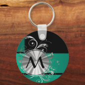 ティール(緑がかった色)グリーンとブラック キーホルダー (正面)