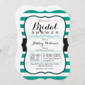 ティール(緑がかった色)グリーンとホワイトストライプブライダルシャワー 招待状 (正面/裏面)