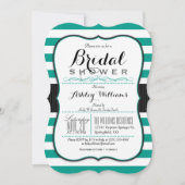 ティール（緑がかった色）グリーンとホワイトストライプブライダルシャワー 招待状 (正面)