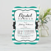 ティール(緑がかった色)グリーンとホワイトストライプブライダルシャワー 招待状 (スタンド正面)