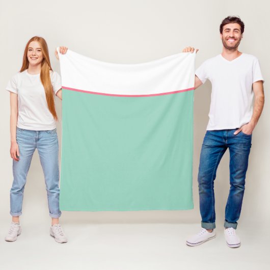 ティール（緑がかった色）グリーンとホワイトピンクストライプ色 フリースブランケット (インサイチュ)