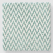 ティール(緑がかった色)グリーンと白フェイクグリッタージグザグ ストーンコースター (正面)