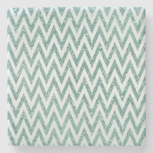 ティール(緑がかった色)グリーンと白フェイクグリッタージグザグ ストーンコースター (正面)