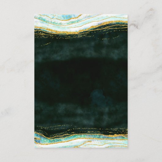 ティール（緑がかった色）グリーンと金ゴールドアガテマーブル結婚の情報 エンクロージャーカード (裏面)