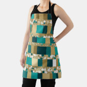 ティール(緑がかった色)グリーンと金ゴールド幾何学模様(花つき) エプロン (インサイチュ)