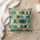 ティール（緑がかった色）グリーンと金ゴールド幾何学模様（花つき） クッション (ブランケット)