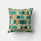 ティール（緑がかった色）グリーンと金ゴールド幾何学模様（花つき） クッション (裏面)