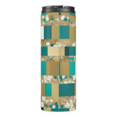 ティール（緑がかった色）グリーンと金ゴールド幾何学模様（花つき） タンブラー (裏面)