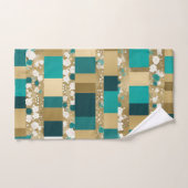 ティール(緑がかった色)グリーンと金ゴールド幾何学模様(花つき) ハンドタオル (ハンドタオル)