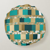 ティール(緑がかった色)グリーンと金ゴールド幾何学模様(花つき) ラウンドクッション (裏面)