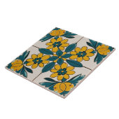 ティール（緑がかった色）グリーンと黄色の花幾何学的フローラ タイル (側面)