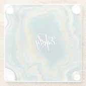 ティール(緑がかった色)グリーンアガテマーブル抽象芸術名モノグラム ガラスコースター (裏面)