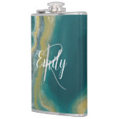 ティール(緑がかった色)グリーンアガテマーブル抽象芸術名モノグラム フラスク (左)