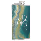 ティール(緑がかった色)グリーンアガテマーブル抽象芸術名モノグラム フラスク (右)