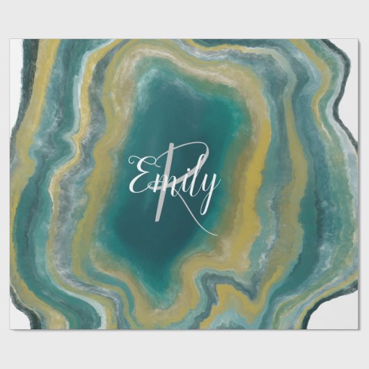 ティール(緑がかった色)グリーンアガテマーブル抽象芸術名モノグラム ラッピングペーパー (フラット)
