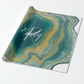 ティール(緑がかった色)グリーンアガテマーブル抽象芸術名モノグラム ラッピングペーパー (アンロールド)