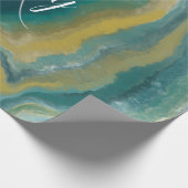 ティール(緑がかった色)グリーンアガテマーブル抽象芸術名モノグラム ラッピングペーパー (角)